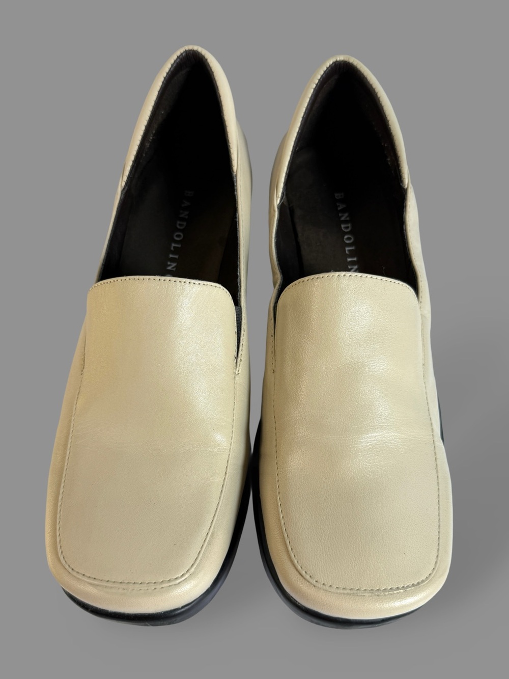 Bandolino Women’s Cream Leather Slip-On Loafers - Smooth Square Toe